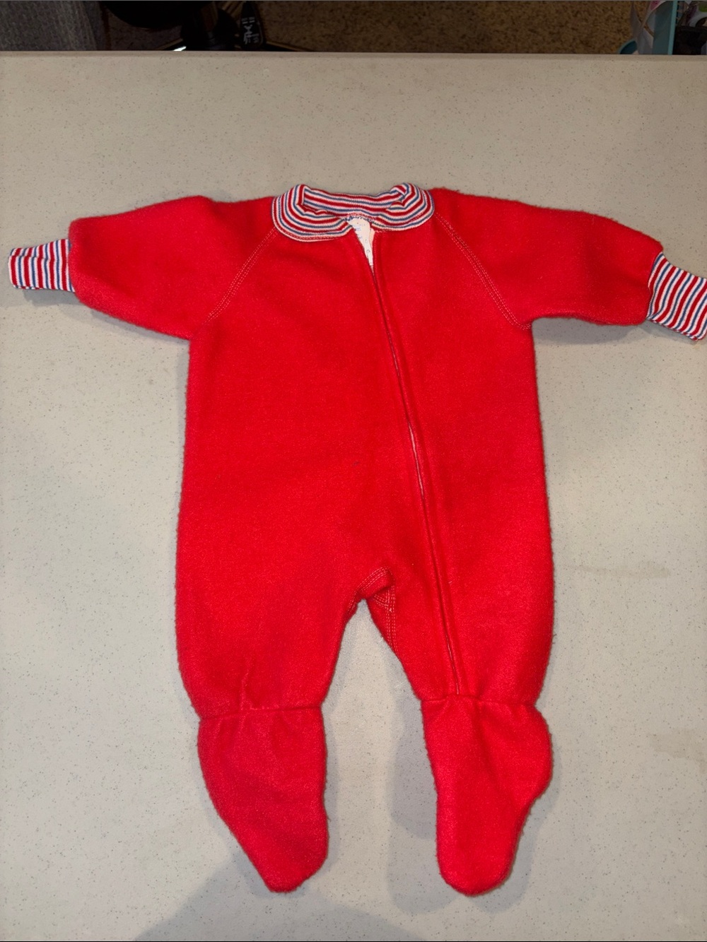 Vintage Gerber Red Fleece Footed Sleeper Pajamas 0-6M Made in USA